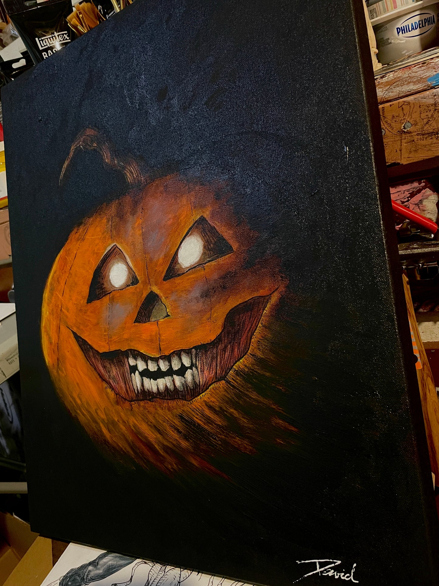 Peinture originale Citrouille Démoniaque par David Therrien