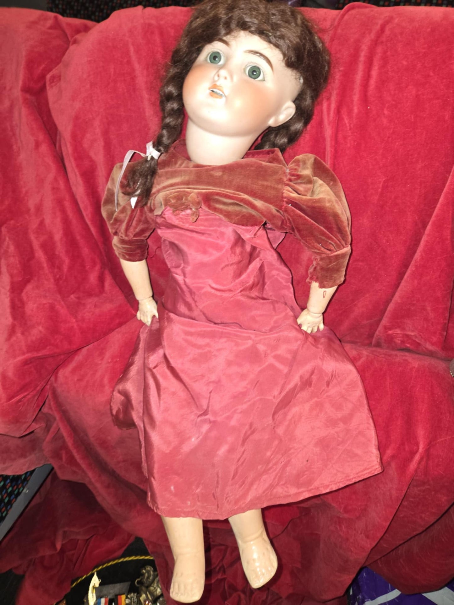 Poupée antique "German bisque doll" avec yeux en verre