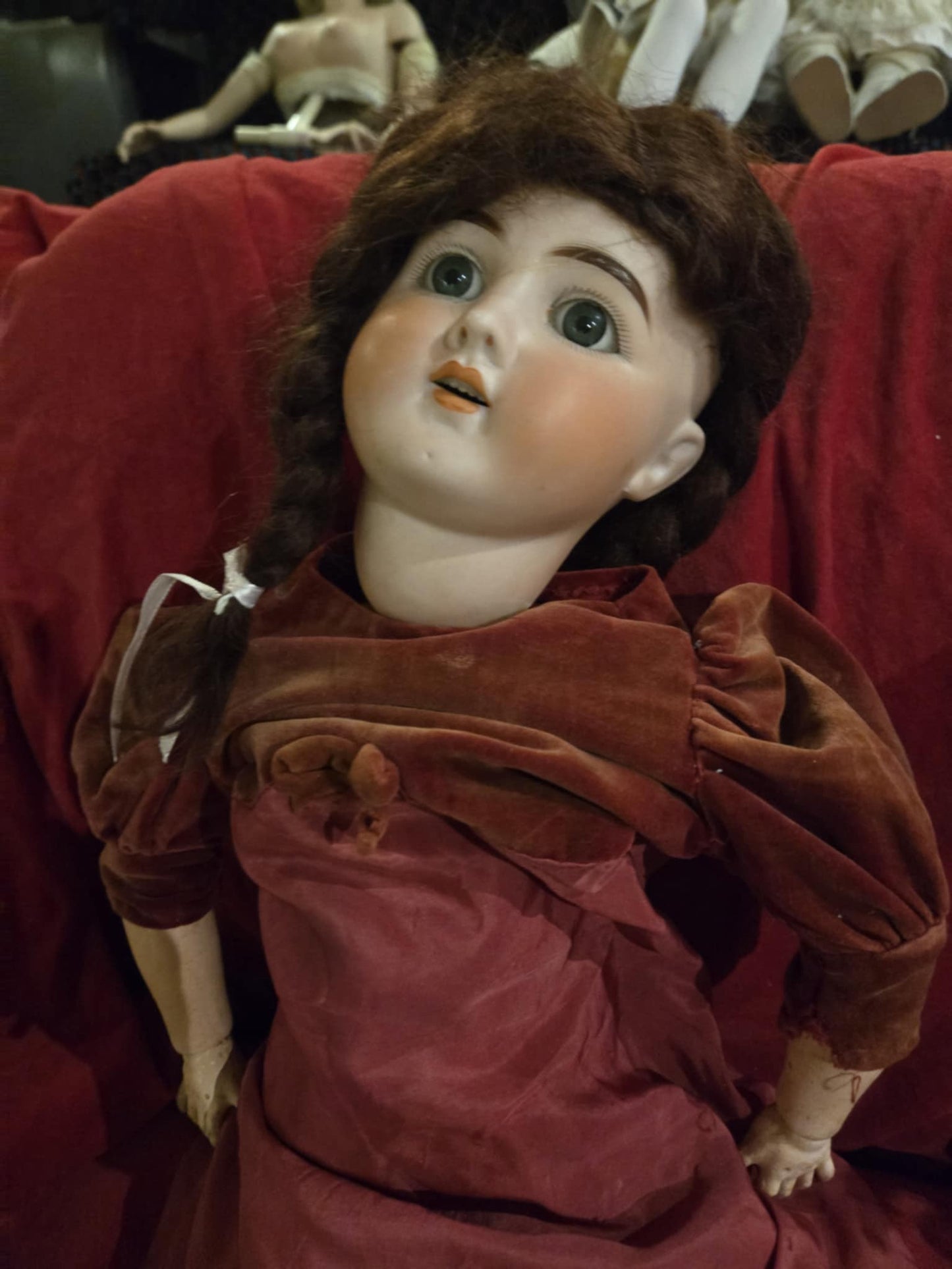 Poupée antique "German bisque doll" avec yeux en verre