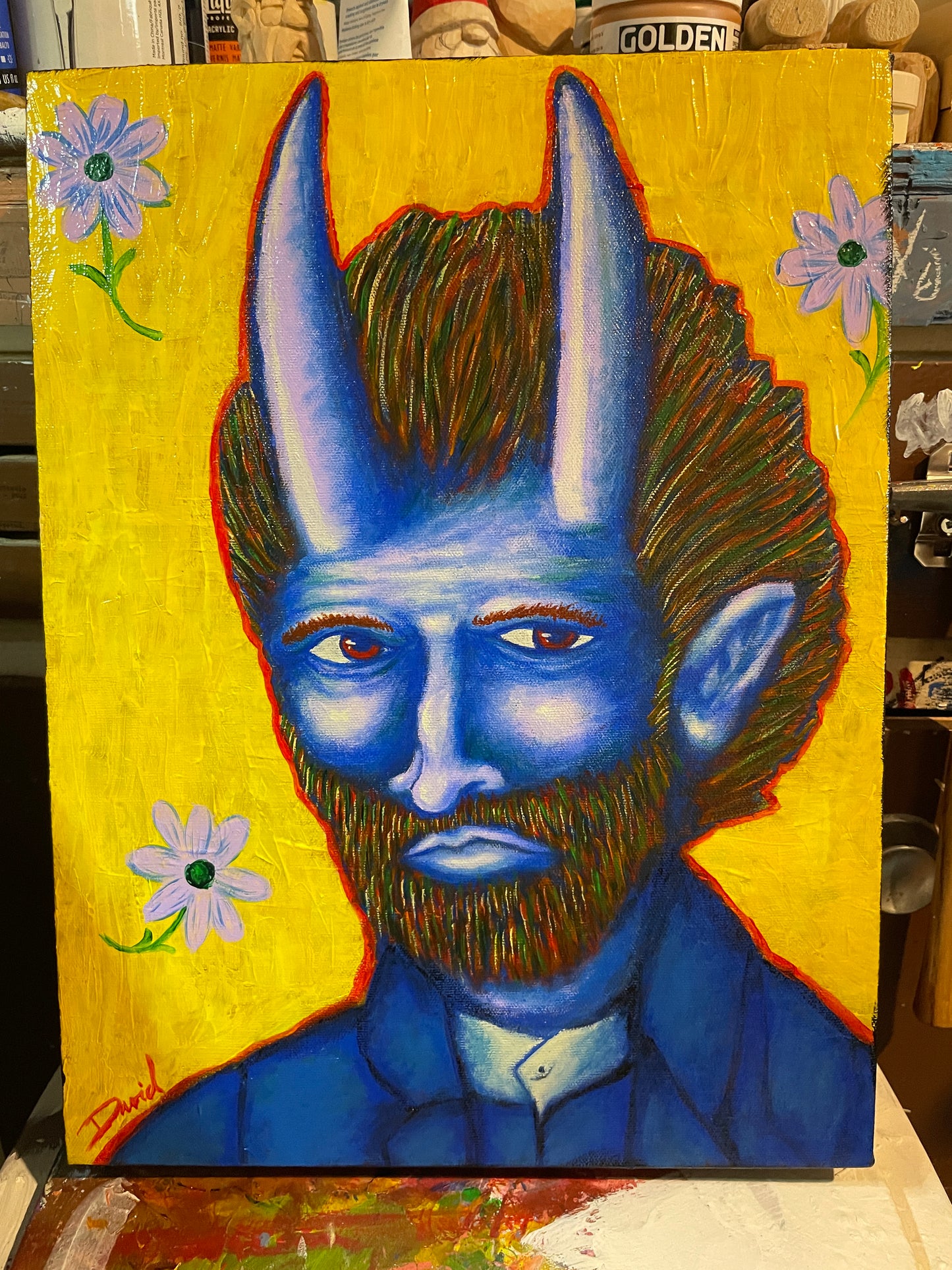 Peinture originale 12X16 "Le démon bleu"