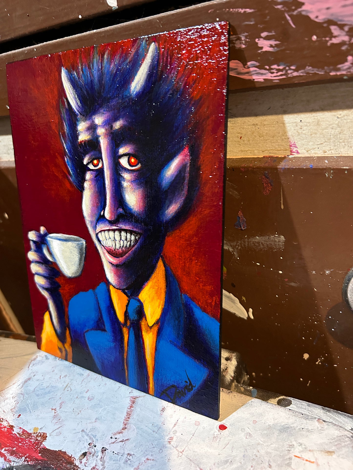 Peinture originale 6X8 "Un vendeur de rêves" par David Therrien