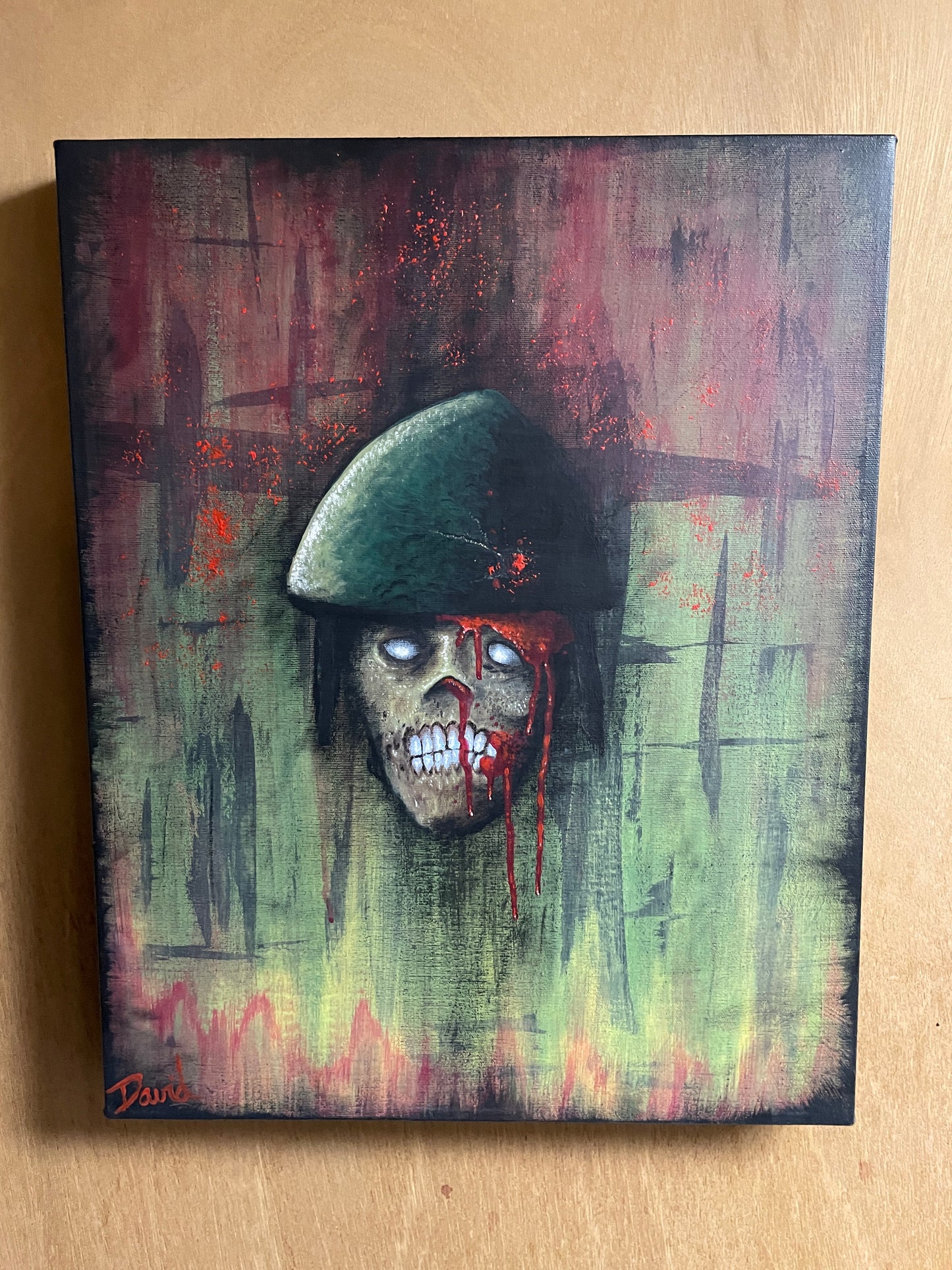 Peinture originale 16X20 "La guerre" par David Therrien.