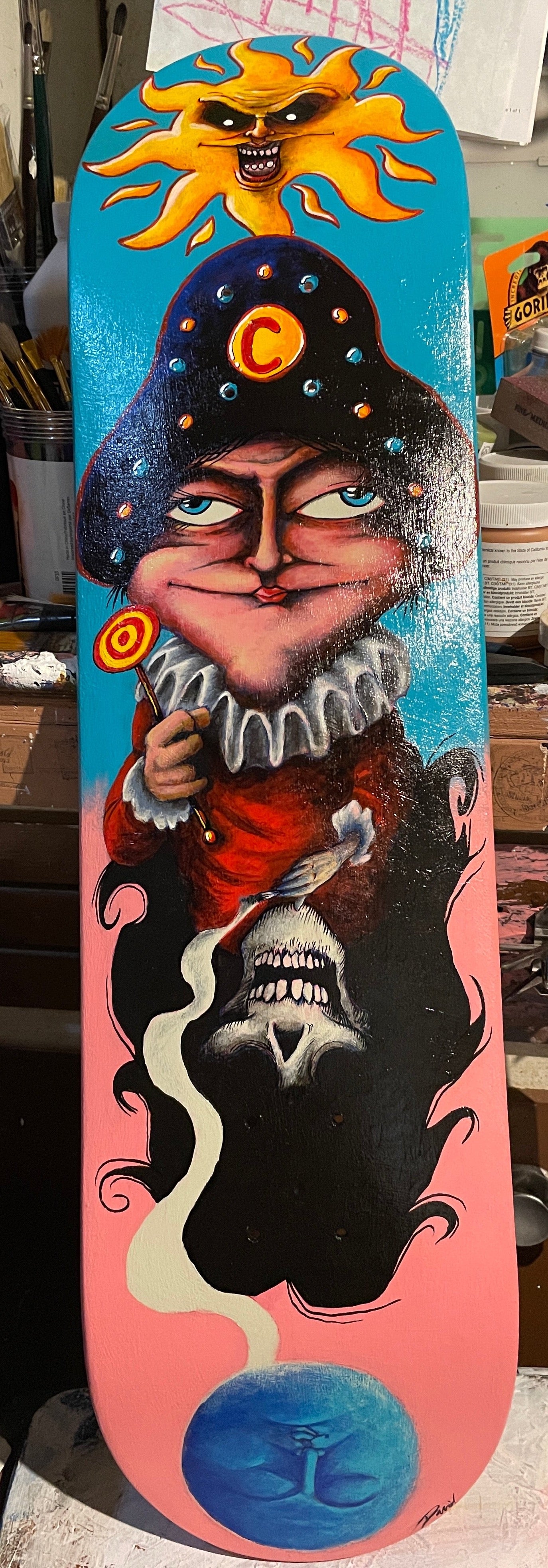 Peinture originale sur skateboard par David Therrien