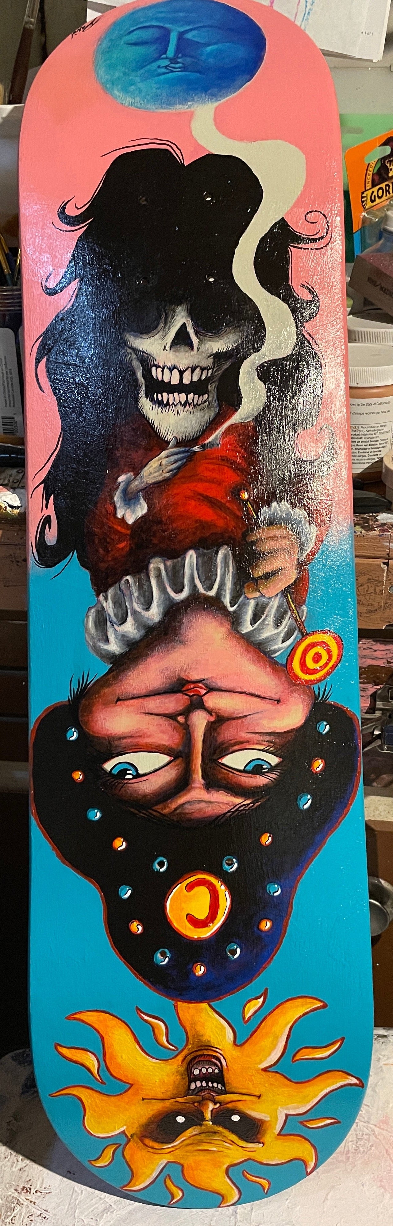 Peinture originale sur skateboard par David Therrien