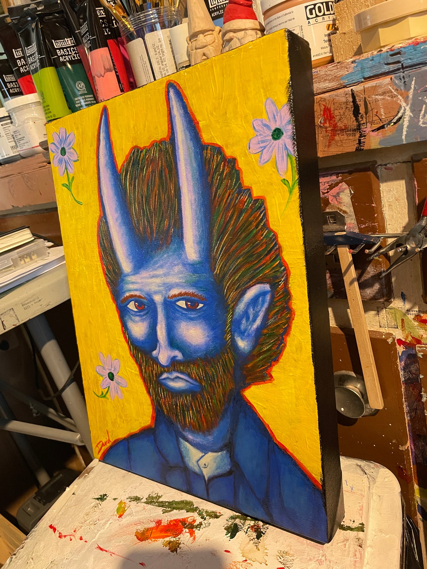 Peinture originale 12X16 "Le démon bleu"