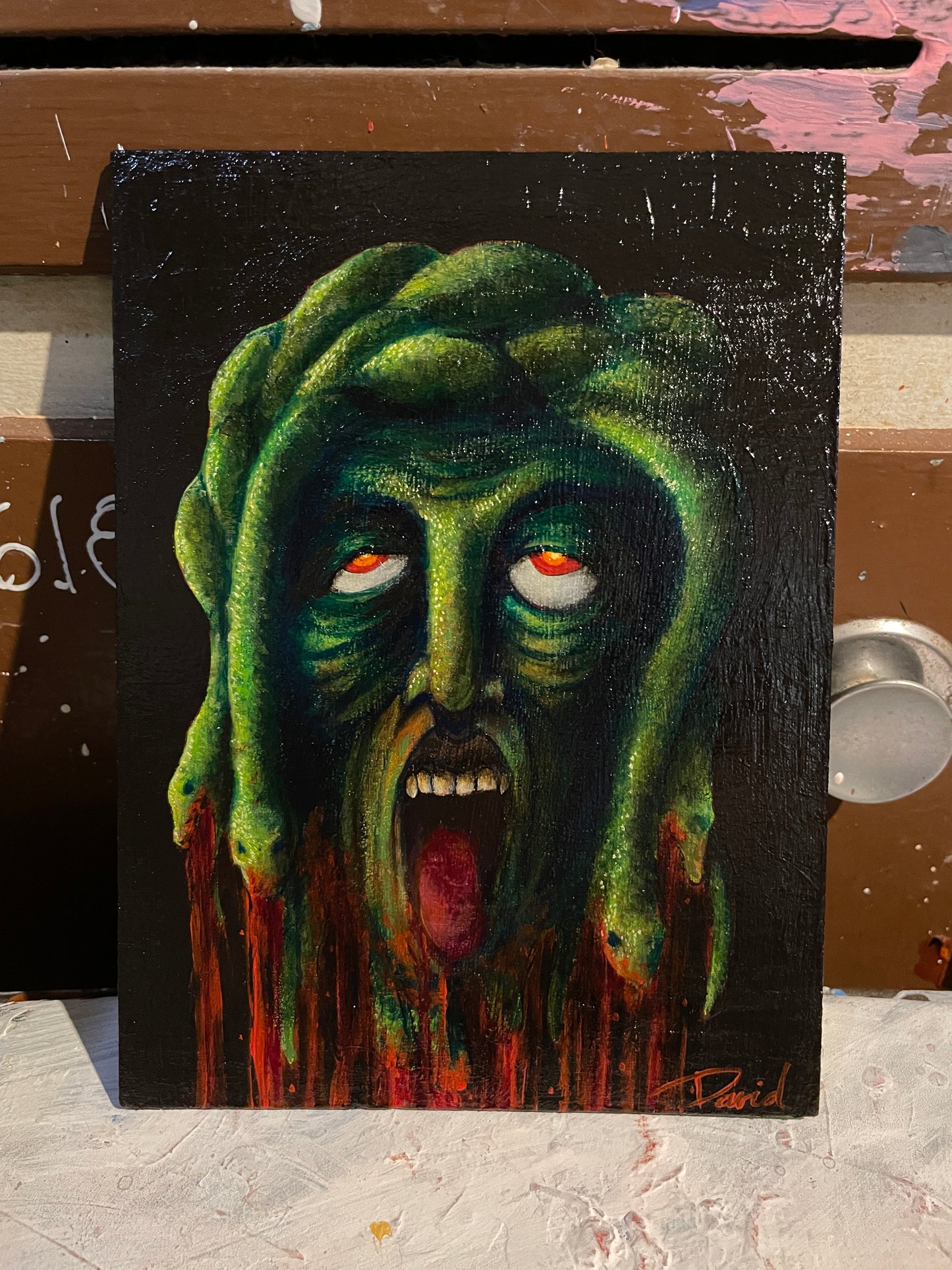 Peinture originale "Tête de Méduse, la gorgone" par David Therrien