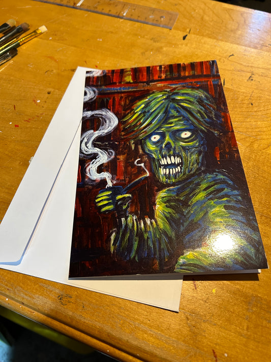 Grande carte de vœux "Zombie de bibliothèque" par David Therrien