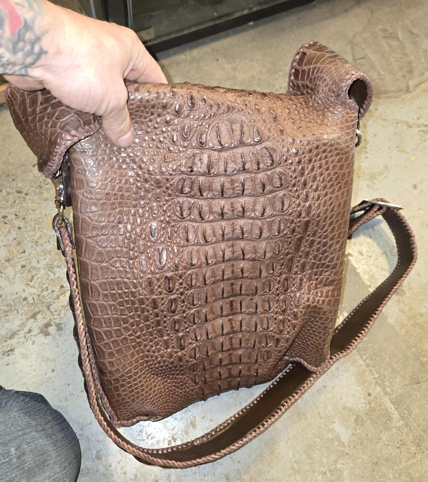 Grande sacoche vintage en crocodile