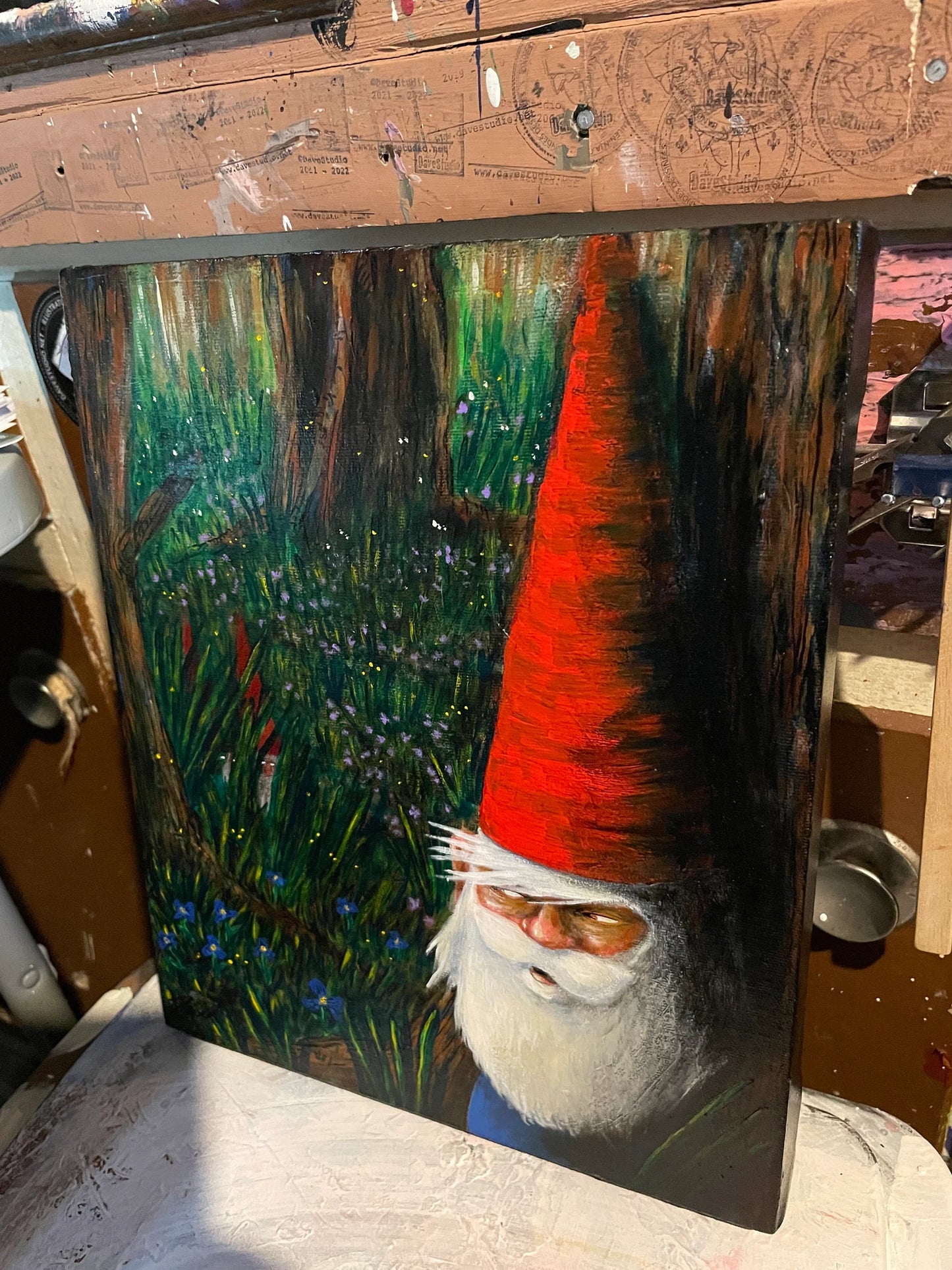 Peinture originale "Gnomes en forêt" par David Therrien