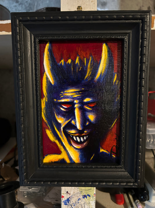 Petite peinture originale "Petit démon souriant" par David Therrien