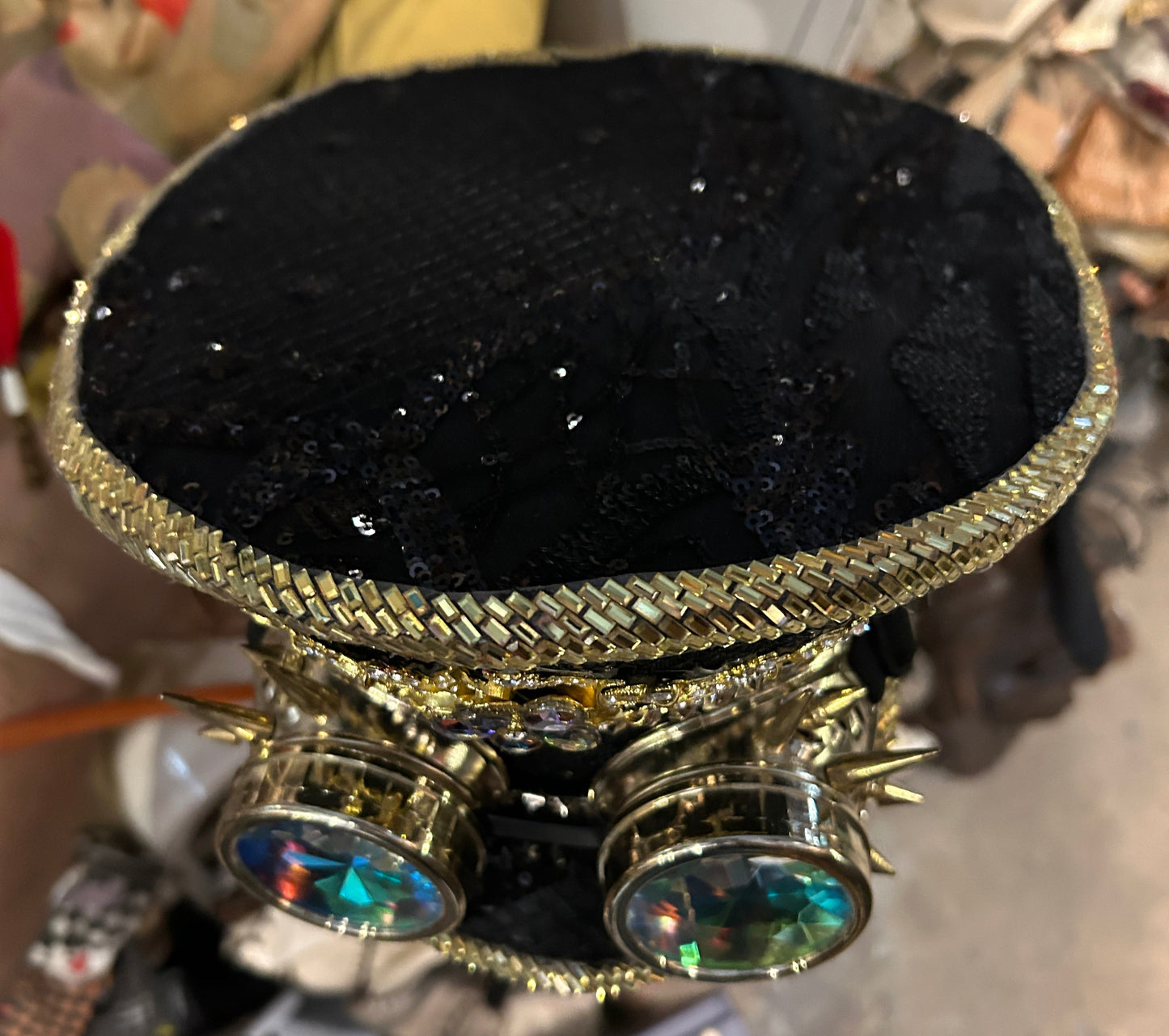 Képi à paillettes avec lunettes kaléidoscope steampunk