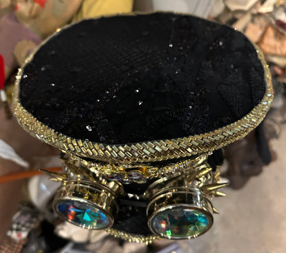 Képi à paillettes avec lunettes kaléidoscope steampunk