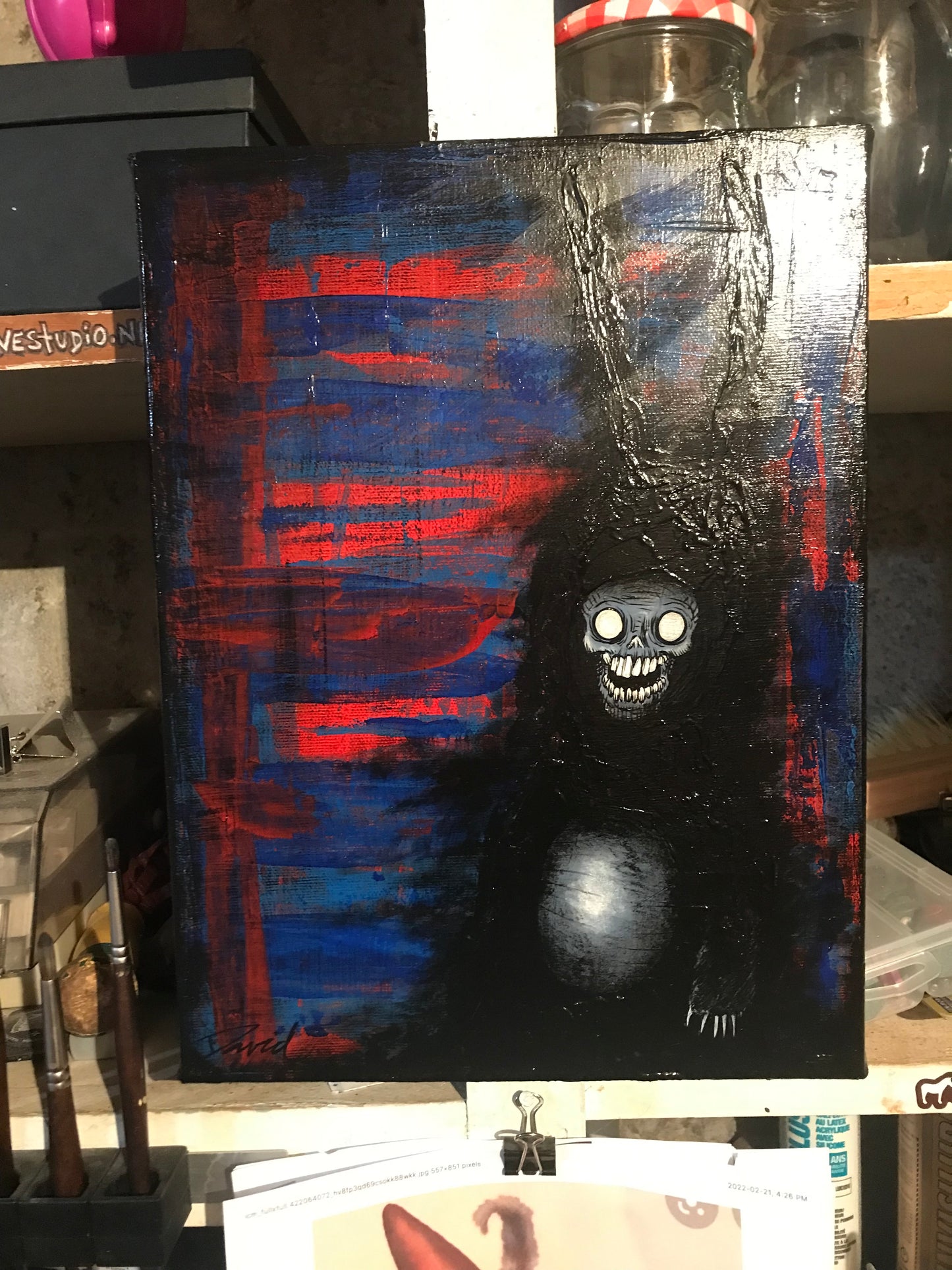 Peinture originale lapin démoniaque par David Therrien