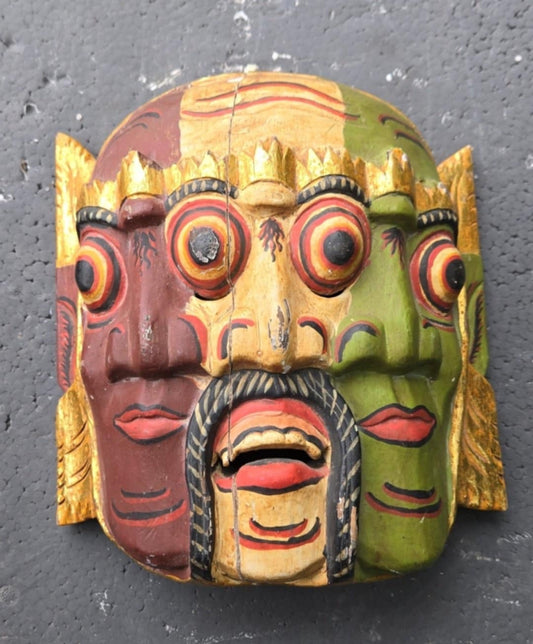 Masque vintage de Bali Barong Diable à Trois Visages