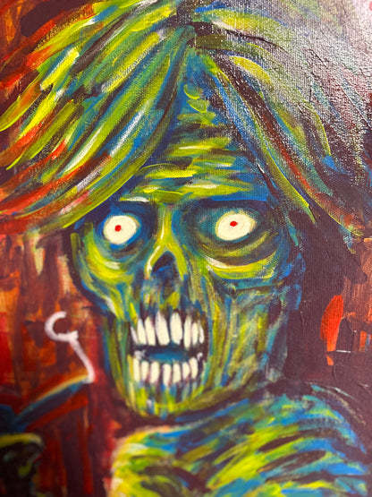 Peinture originale "Zombie de bibliothèque" par David Therrien