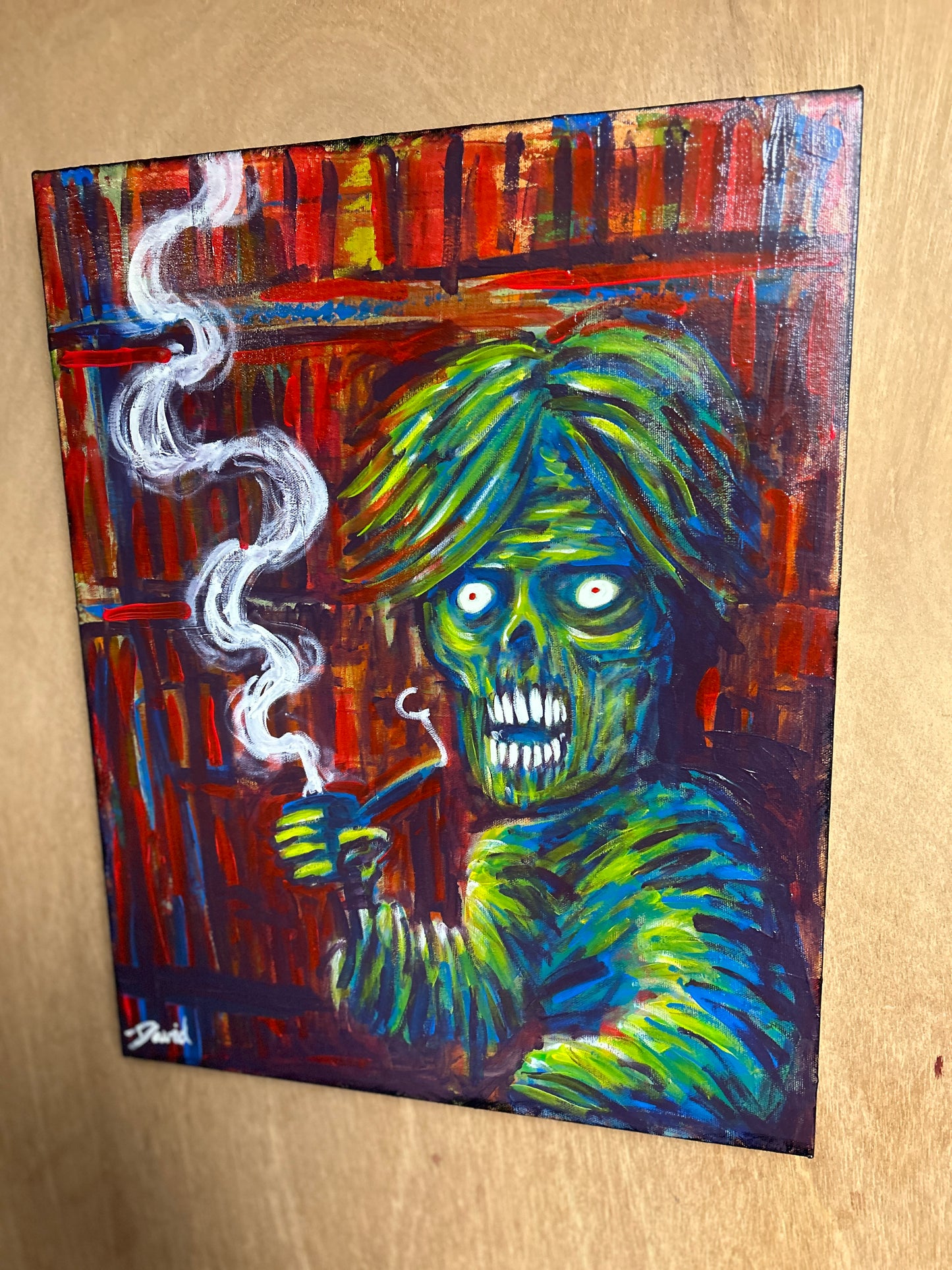 Peinture originale "Zombie de bibliothèque" par David Therrien