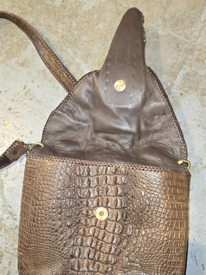 Grand sac vintage en peau complète de crocodile