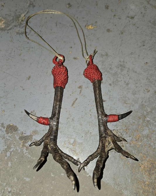 Ornement pattes de coq naturalisées.