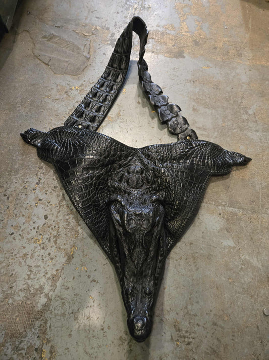 Grande sacoche vintage en peau de crocodile