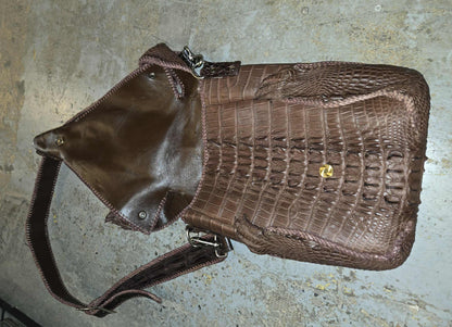 Grande sacoche vintage en crocodile