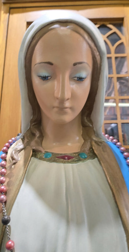 Très grande statue vintage de la Sainte Vierge en plâtre