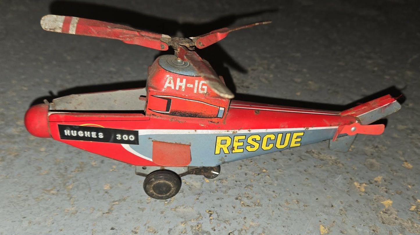 Hélicoptère jouet vintage en métal Takatoku AH-1G Showa Rescue