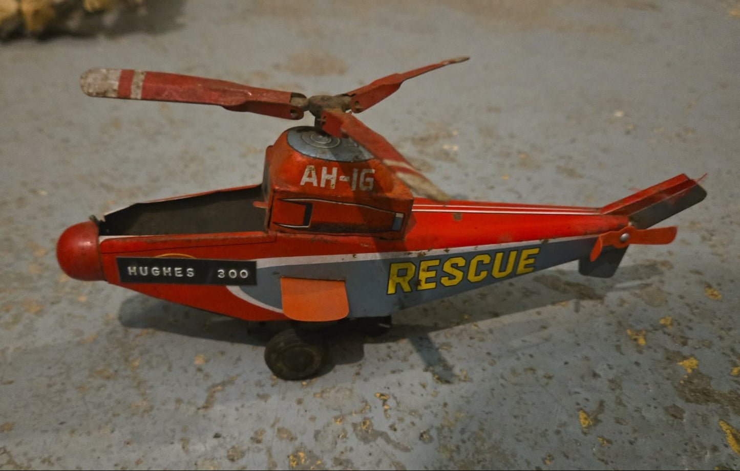 Hélicoptère jouet vintage en métal Takatoku AH-1G Showa Rescue