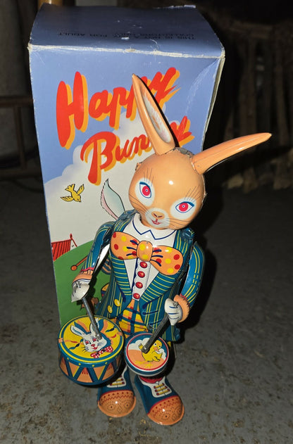 Lapin rétro en métal Happy Bunny musical.