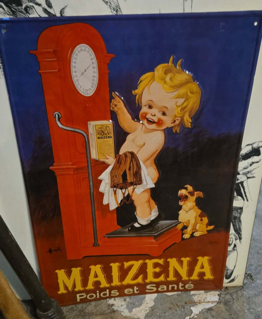 Affiche publicitaire vintage en métal, marque Maïzena.