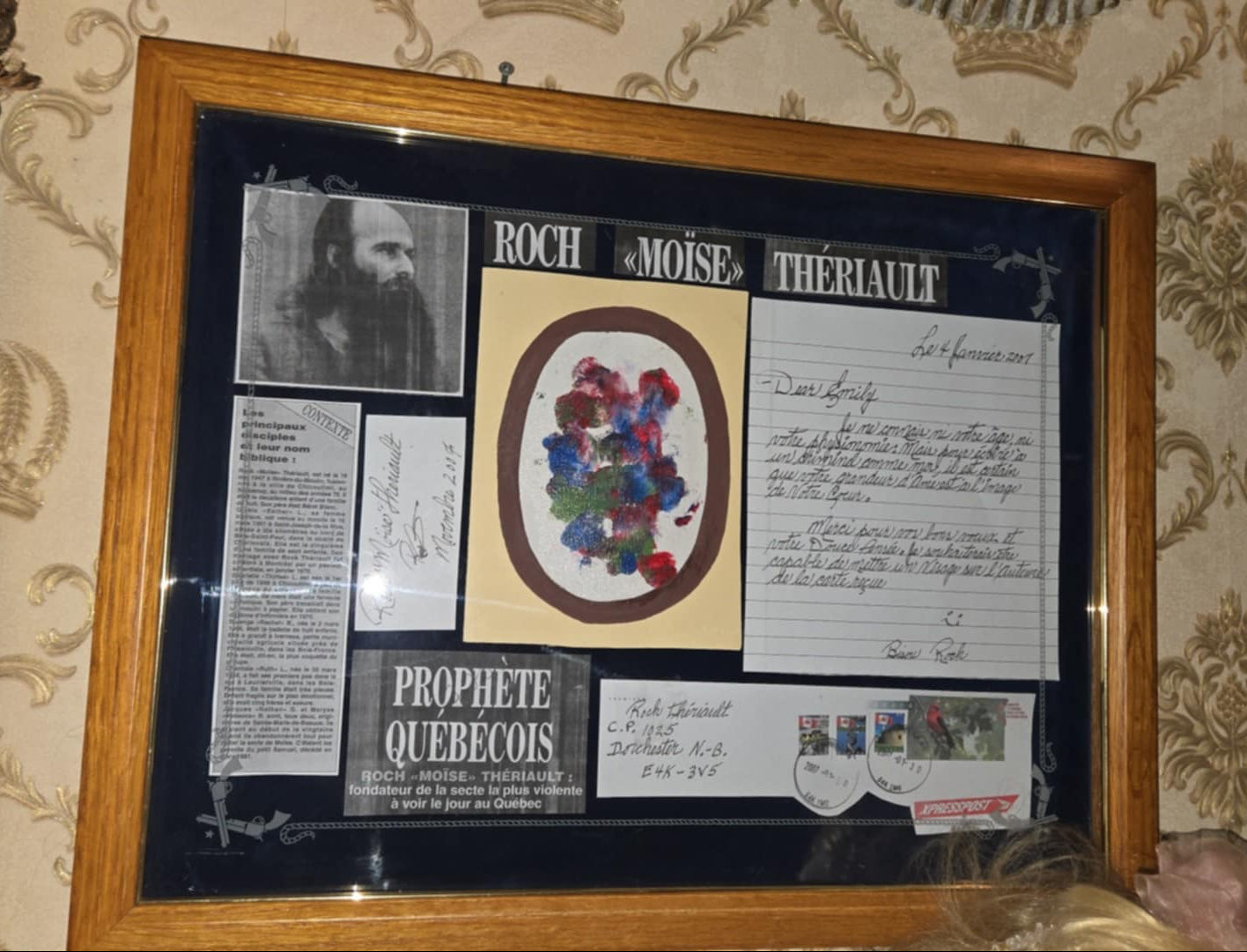 Peinture et lettre écrite et signée par Roch "Moïse" Thériault